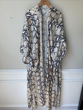 Snake Print Duster Kimono in Cream & Black Sz L